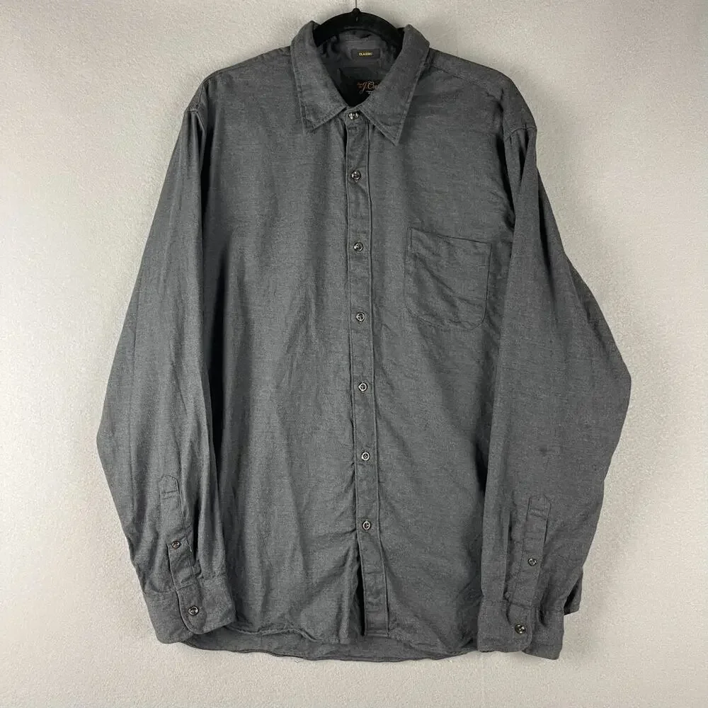 J Crew Cashmere Blend Shirt Mens XL Gray Cotton Long Sleeve‎ Button Up Classic